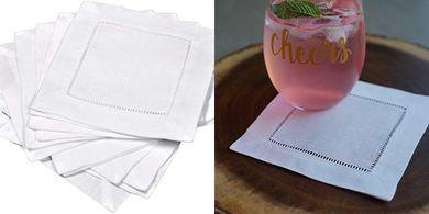 White Linen Cocktail Napkins (6x6", Washable, Reusable)
