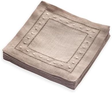 Linen Cocktail Napkins: 12 embroidered, hemstitched coasters (6x6").