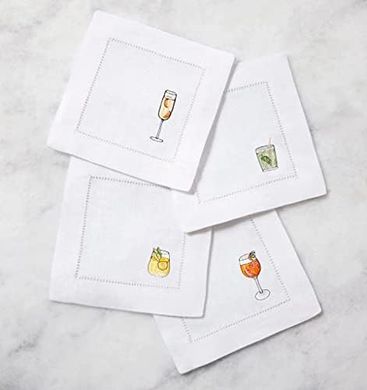 Sferra Linen Cocktail Napkins, Embroidered, Set of Four
