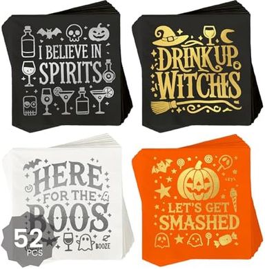 Halloween Party Napkins: 52 Disposable, 4 Designs