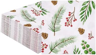 Holly Berry Christmas Cocktail Napkins (3-ply, disposable)
