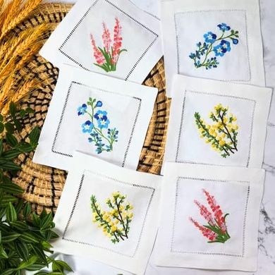 Embroidered Hyacinth Cocktail Napkins (6x6", Set of 6)
