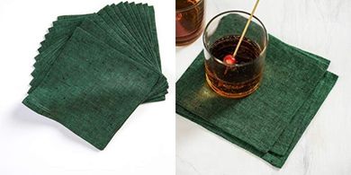 Athena Linen Cocktail Napkins: Forest Green, Set of 12
