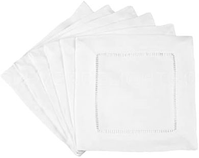 White Cotton Hemstitch Cocktail Napkins (12 Pack)
