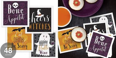 American-made, 3-ply Halloween cocktail napkins (48, 4 spooky designs).