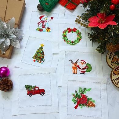 Embroidered Christmas Cocktail Napkins (6-pack, 6x6")
