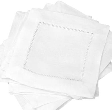 White Linen Cocktail Napkins (12-pack, 6", hemstitched)