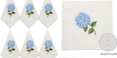 White Hydrangea Embroidered Cotton Napkins (6-pack)
