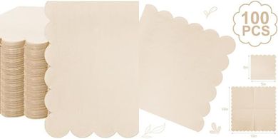 Scalloped Sage Cocktail Napkins (100, 5x5", Milky White)