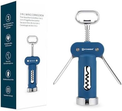 Kitchendao Luxury 3-in-1 Wine & Beer Opener with Non-Stick Screw (Blue)
