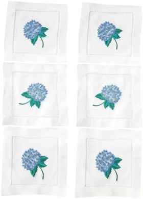 Embroidered Hydrangea Cocktail Napkins (6x6", Set of 6)
