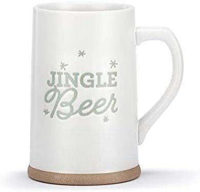 DEMDACO Jingle Beer Stein: 32oz White Stoneware Holiday Mug
