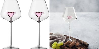 Romantic Heart-Shaped Crystal Red Wine Glasses (Set of 2)
