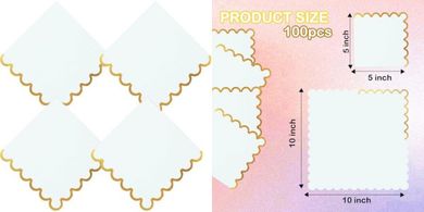 White Cocktail Napkins: Gold Foil, Scalloped, 100-Pack
