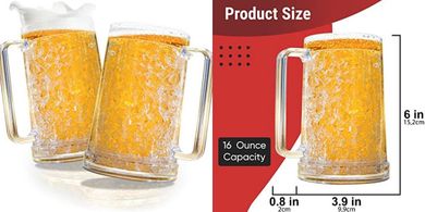 Double-Walled Freezer Mugs: 2 Clear, 16oz, w/Handles
