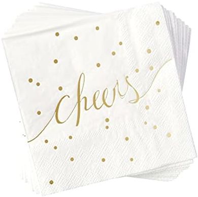 Simple-Glee White & Gold Disposable Cocktail Napkins (50-pack)
