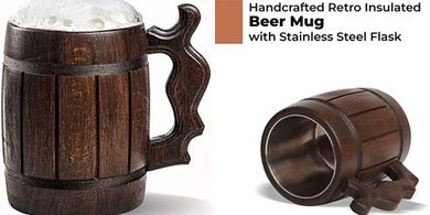 Rustic Oak & Stainless Steel Viking Beer Mug (20 oz)
