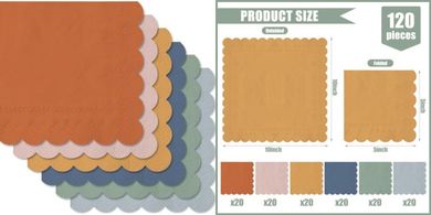 Pastel Scalloped Cocktail Napkins (120-pack, 5", 6 neutral colors)