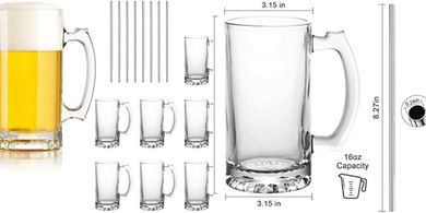 8-Piece 16oz Freezer-Safe Beer Mugs with Handles
