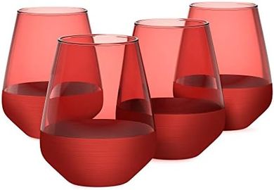 RAKLE Stemless Wine Glasses: 4-Piece Colorful, Lead-Free Set
