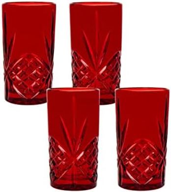 Godinger Dublin Red Highball Glasses: Festive 4-Piece Set
