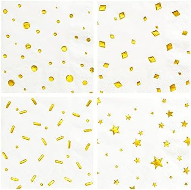 Crisky Gold Party Napkins: 100-pack, 3-ply, assorted designs.