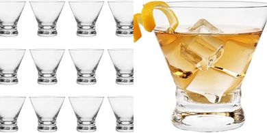 Elegant, sturdy, stemless martini glasses (12-pack, 8 oz).
