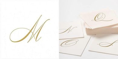 Caspari White Pearl Linen Cocktail Napkins, Monogram 