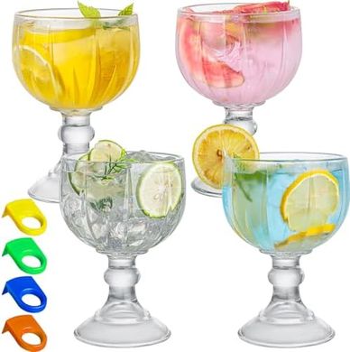 Extra-large stemmed margarita glasses (set of 4) with color clips.
