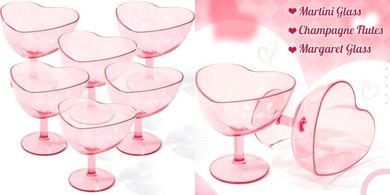 Pink Acrylic Heart Champagne Flutes: Valentine