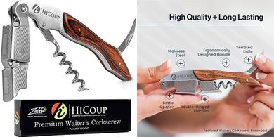 Hicoup Pakka Wood Wine Opener: Professional Foil Cutter & Corkscrew
