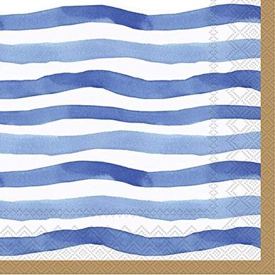 Blue Wavy Stripe Cocktail Napkins (3-ply, 5x5")
