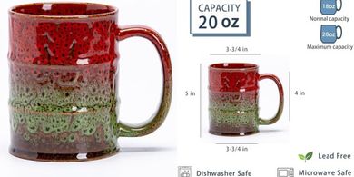 Handmade Ceramic Coffee & Tea Mugs (Red & Green)
