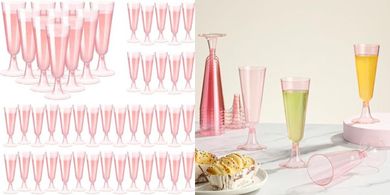 Pink Crystal Champagne Flutes: 40 Disposable Plastic Cups for Parties
