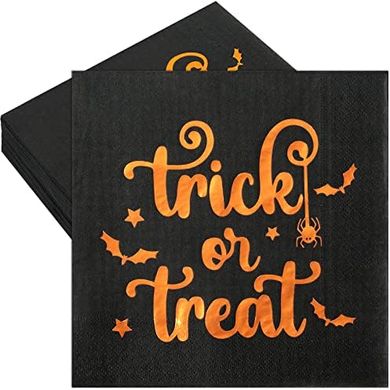 Whaline Halloween Cocktail Napkins (80-pack, 5x5", Black/Gold Foil)