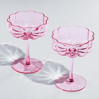 Vintage Wave Glass Coupe Cocktail Set (Pink, 7oz)
