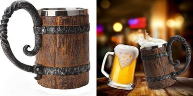 Handmade Wooden Barrel Beer Mug (18 oz)
