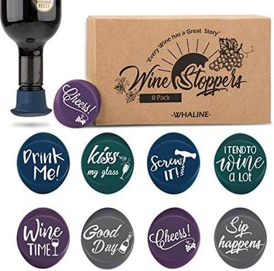 Whaline 8-Pack Silicone Wine Stoppers & Gift Box: Reusable, Funny Seals
