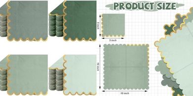 Gold-Accented Scalloped Cocktail Napkins (100-Pack, 5x5", Green)
