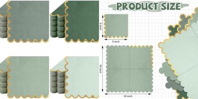 Gold-Accented Scalloped Cocktail Napkins (100-Pack, 5x5", Green)
