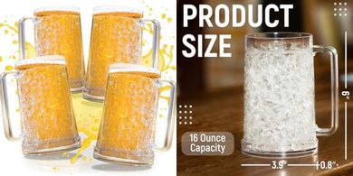 Double-Walled Insulated Beer Mugs (4-Pack, 16oz)
