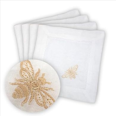 Embroidered Linen Cocktail Napkins (Bumblebee Design)
