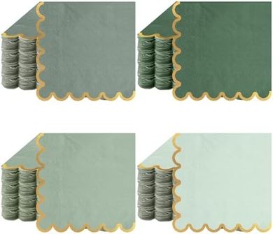 Scalloped Gold-Foil Cocktail Napkins (100-Pack, 5x5", Green)
