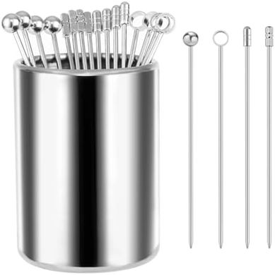 Reusable Stainless Steel Cocktail Picks with Storage
