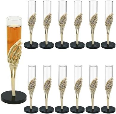 Skeleton Hand Flute Goblets: 12-Pack Halloween Party Set
