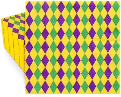 Mardi Gras Checkered Paper Napkins (80-pack, 6.5")
