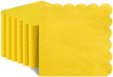 120 Yellow Scalloped Paper Cocktail Napkins for Parties
