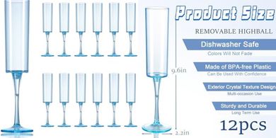 Blue Plastic Champagne Flutes (12, 6oz) for Parties
