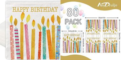 Colorful Birthday Party Napkins & Candles (80-pack)
