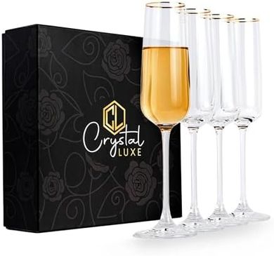 Luxe 24k Gold Crystal Champagne Flutes (Set of 4)
